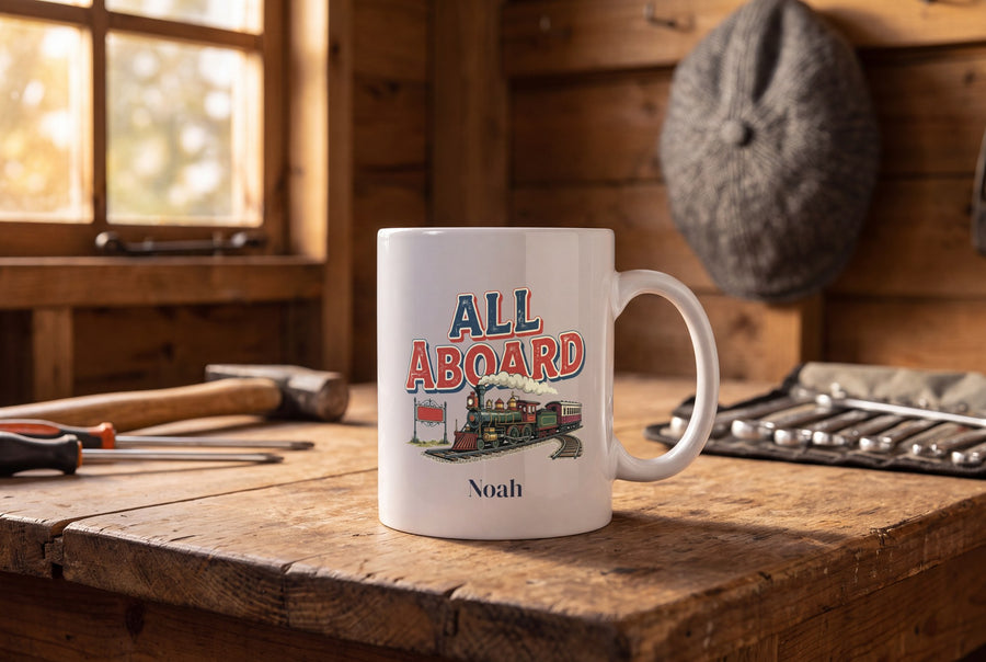 Lifestyle: Personalised All Aboard Train Mug