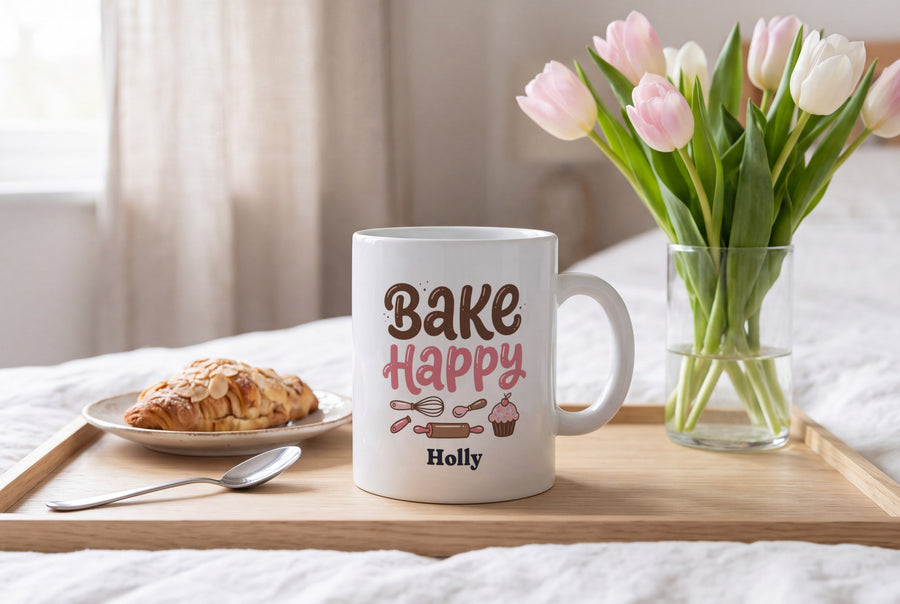 Lifestyle: Personalised Bake Happy Baking Mug