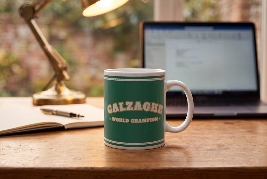 Lifestyle: Personalised Emerald and White Boxing Robe Mug
