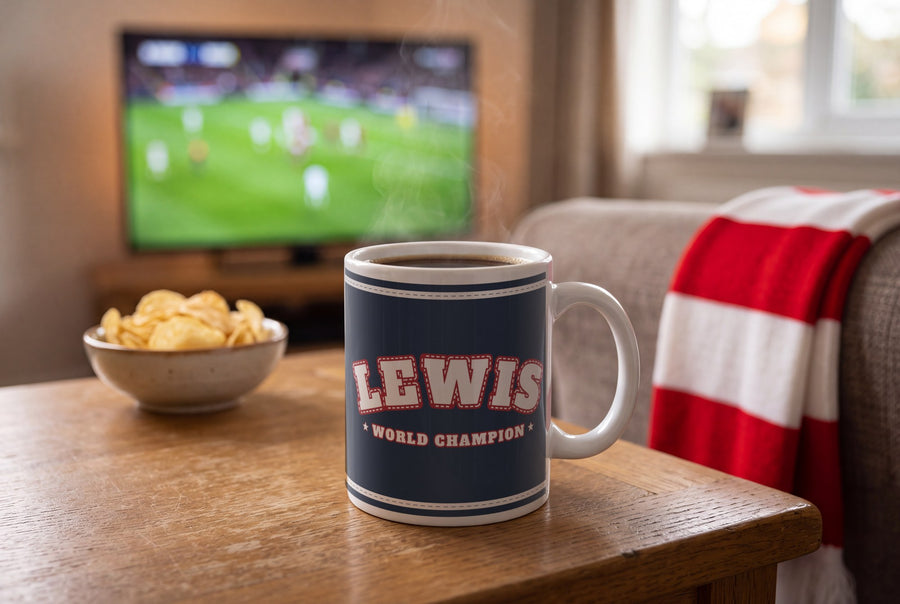 Lifestyle: Personalised Navy and White Boxing Robe Mug