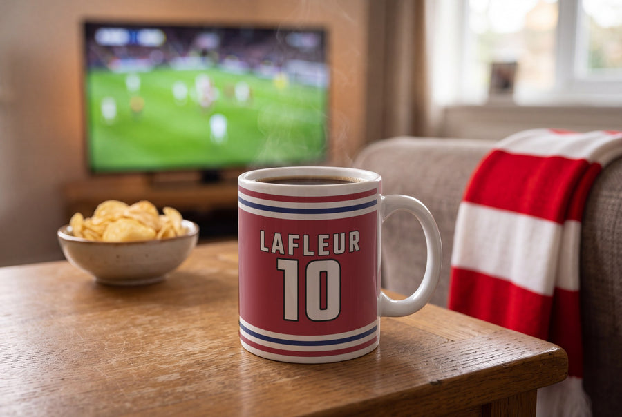 Lifestyle: Personalised Red and Blue Ice Hockey Jersey Mug
