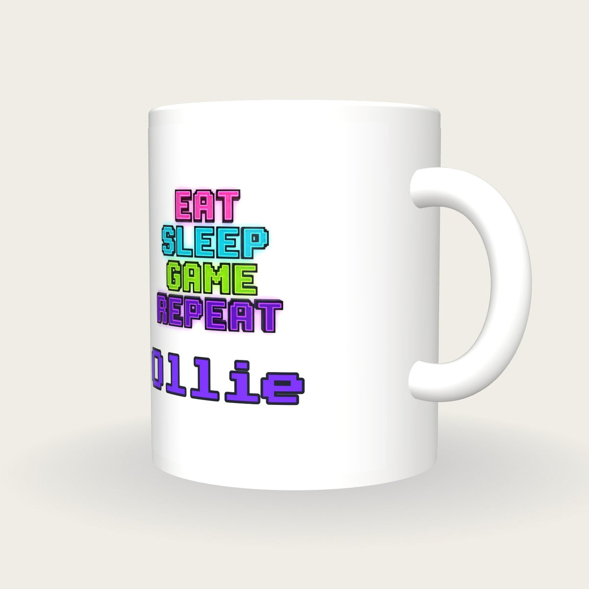 Personalised Eat Sleep Game Repeat Gamer Mug, three-quarter view