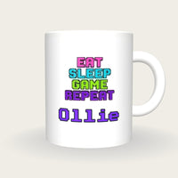 Personalised Eat Sleep Game Repeat Gamer Mug, front