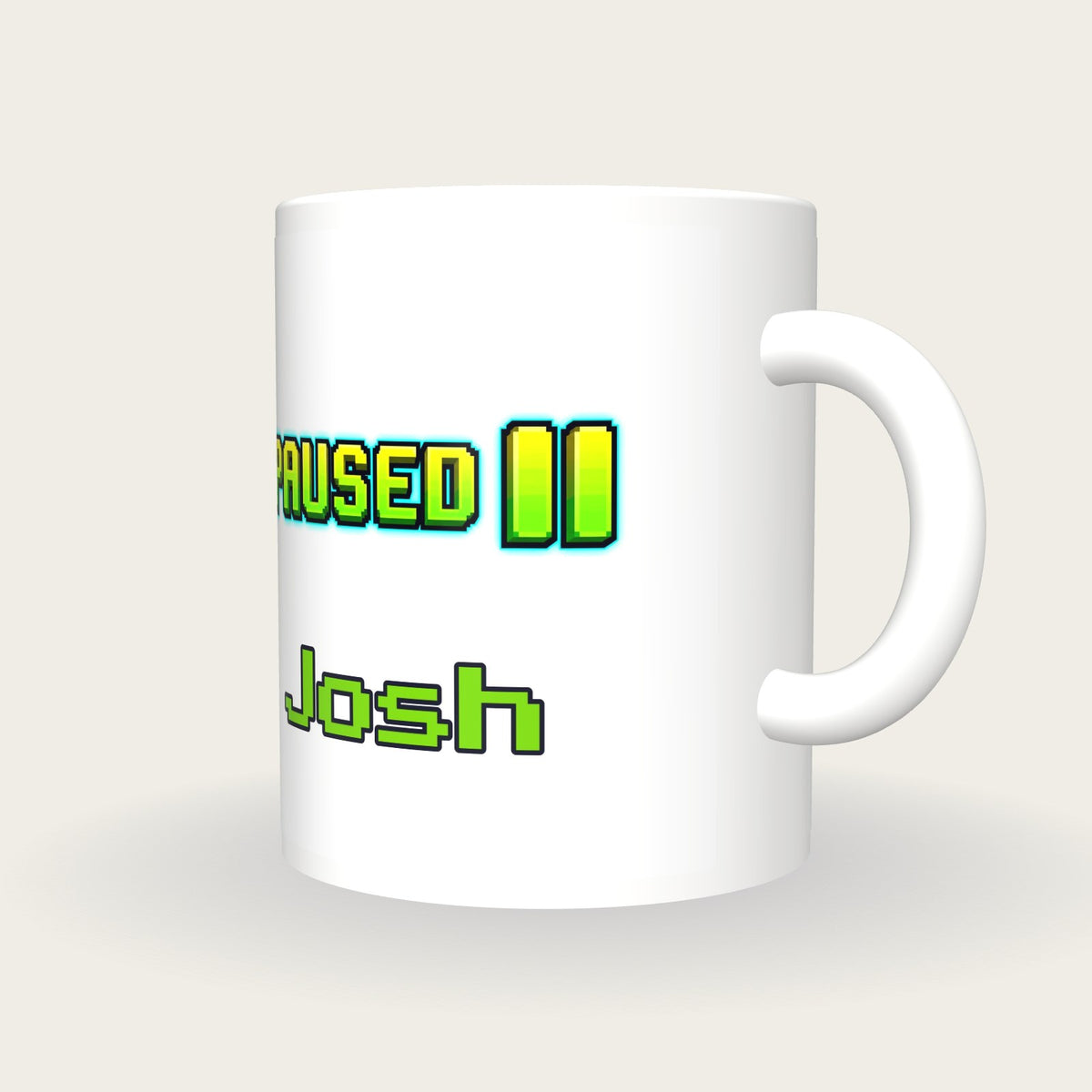 Personalised Paused Gamer Mug, three-quarter view