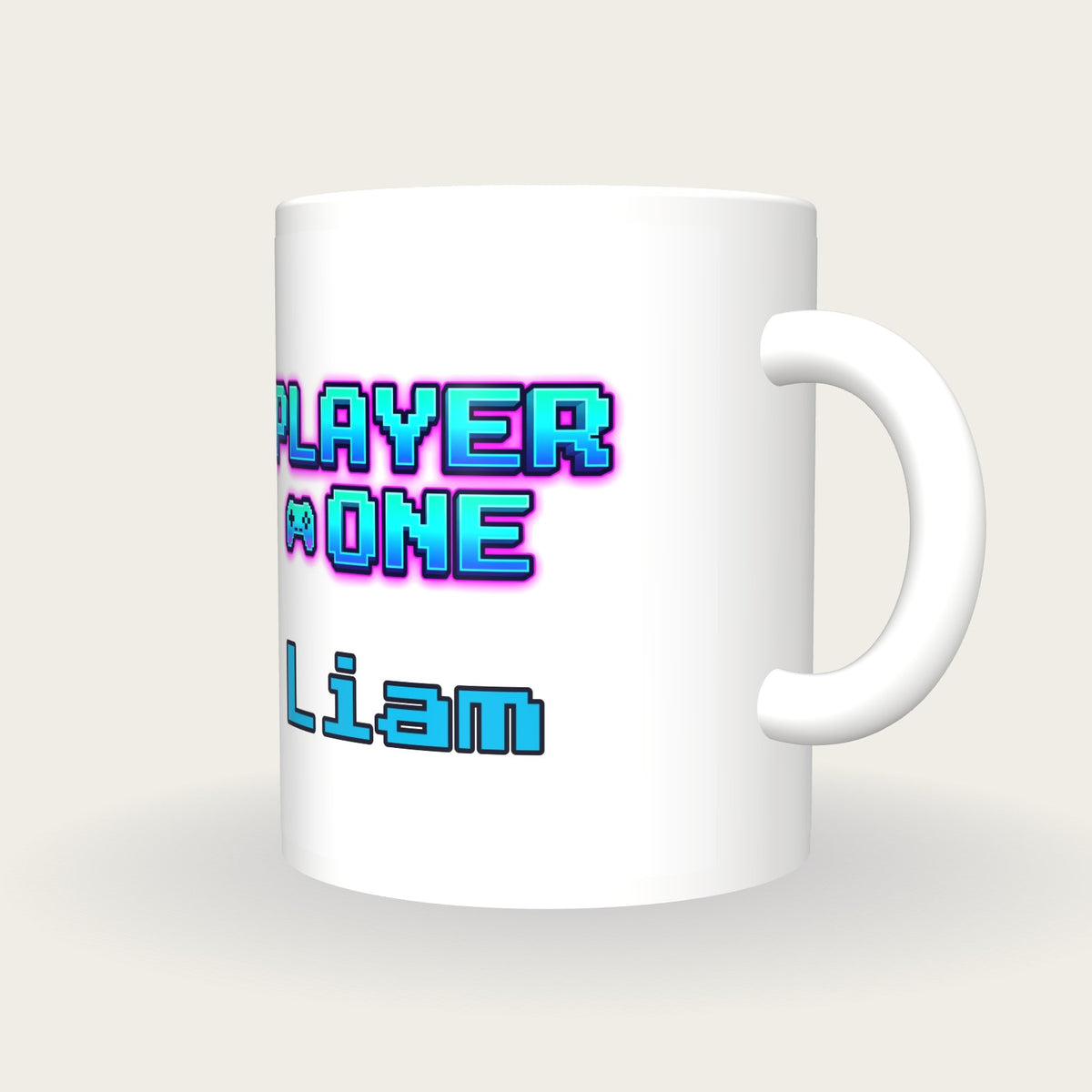 Personalised Player One Gamer Mug, three-quarter view