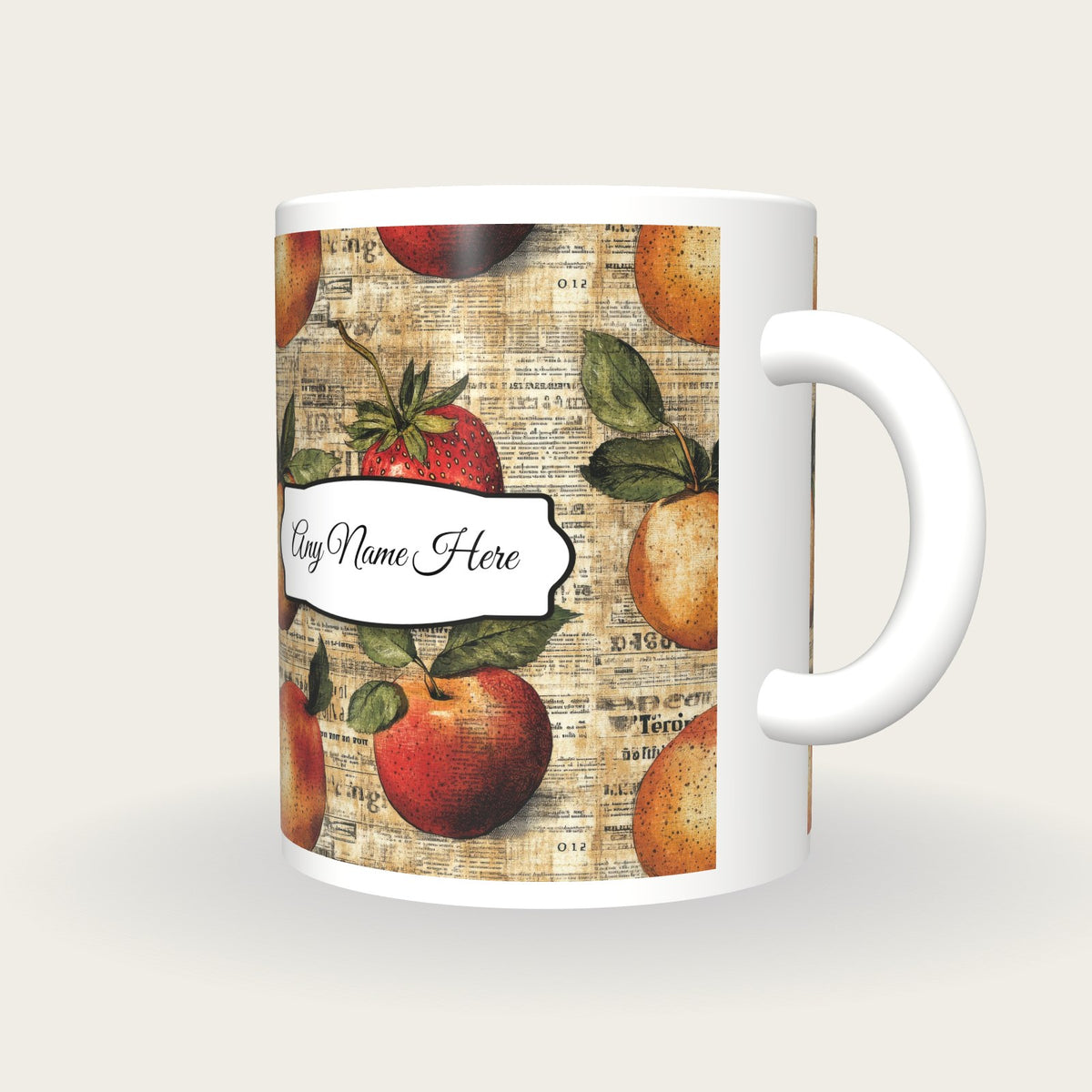 Fruit Name Mug, three-quarter view
