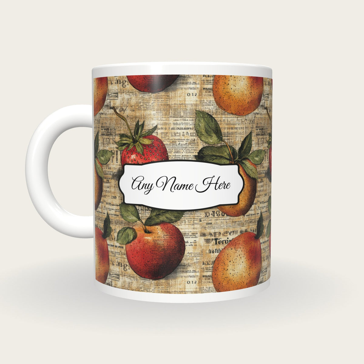Fruit Name Mug, back with the second name label
