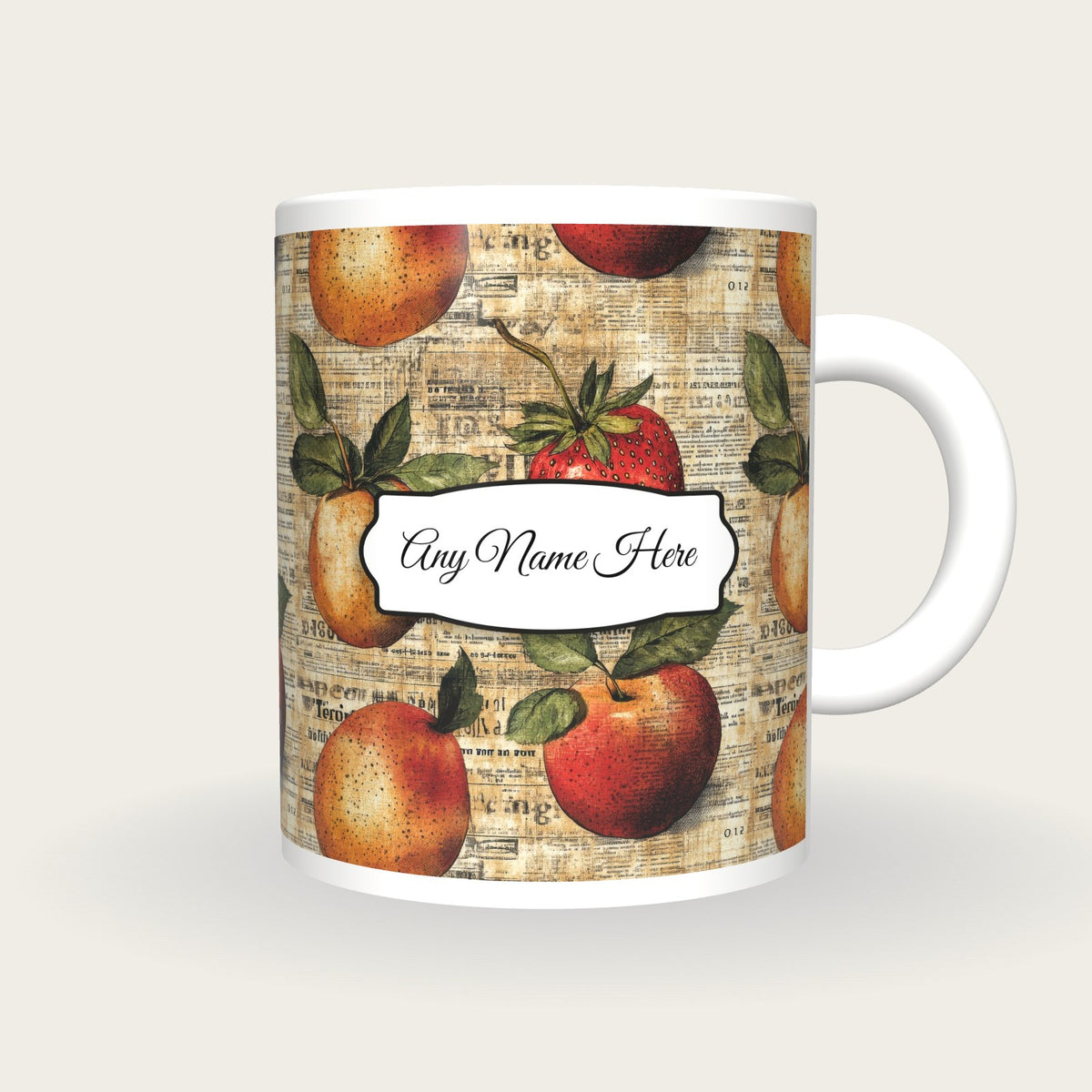 Fruit Name Mug, front with the name label