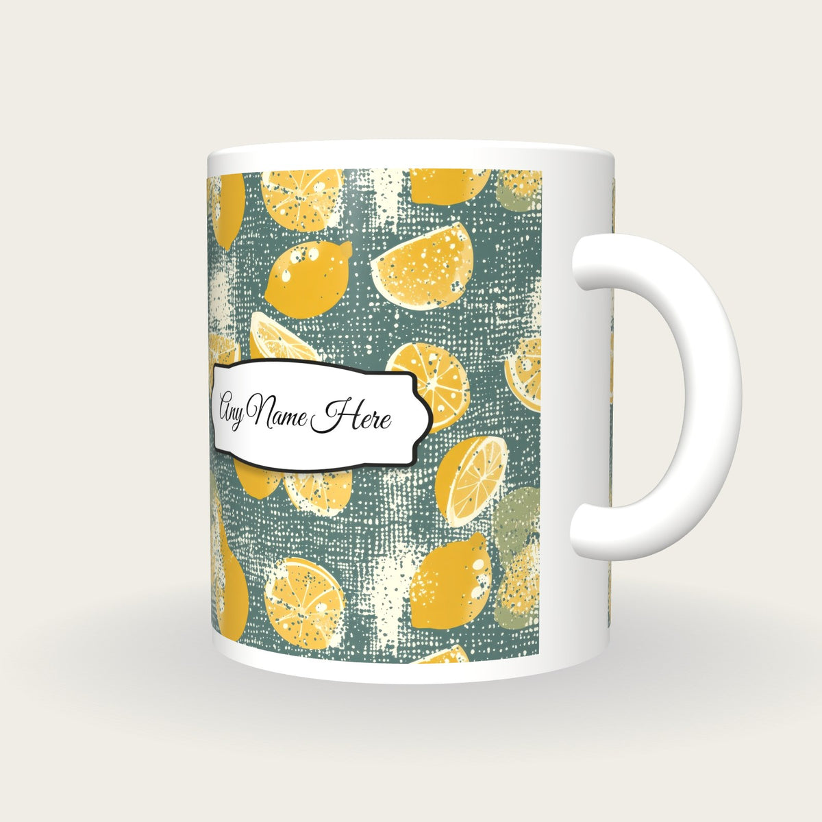 Fruit Name Mug 6, three-quarter view