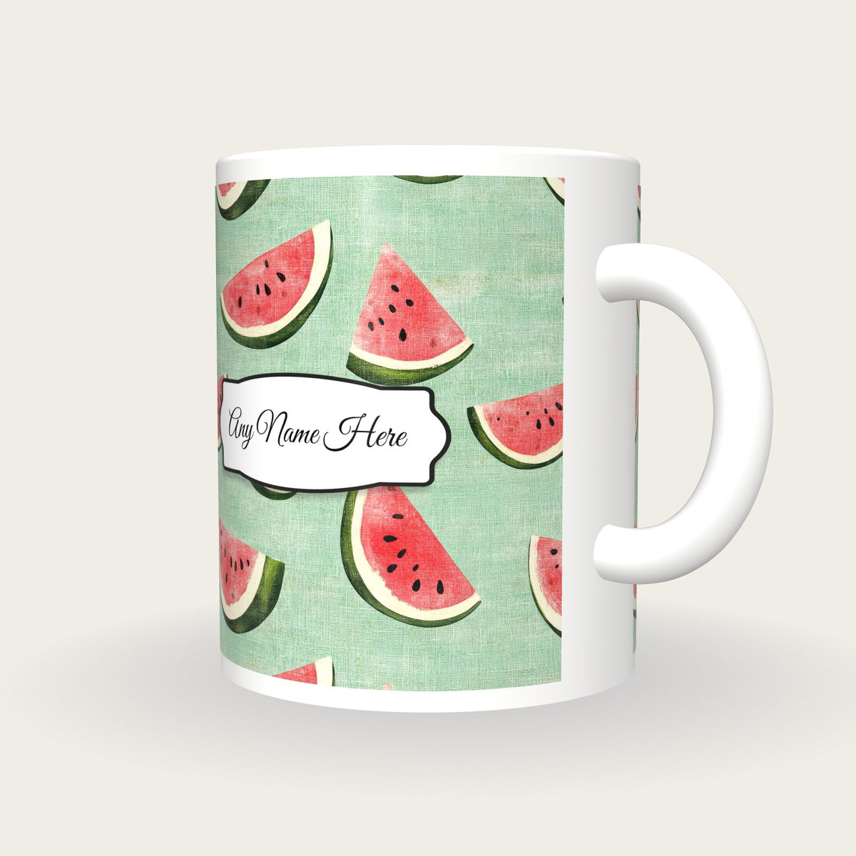 Fruit Name Mug 7, three-quarter view