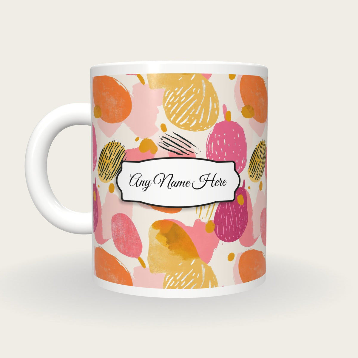Fruit Name Mug 3, back with the second name label