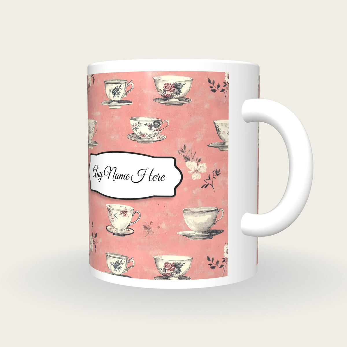 Teacup Name Mug 3, three-quarter view