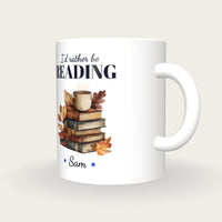 Personalised Autumn Books And Tea Mug, I'd Rather Be Reading, three-quarter view