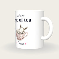 Personalised Baby Goat Teacup Mug, You're My Cup Of Tea, three-quarter view