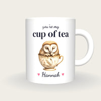 Personalised Barn Owl Teacup Mug, You're My Cup Of Tea, front