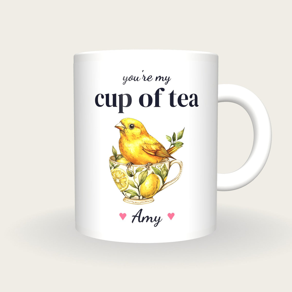 Personalised Canary Teacup Mug, You're My Cup Of Tea, front