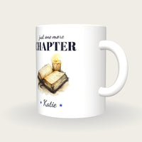 Personalised Reading By Candlelight Mug, Just One More Chapter, three-quarter view