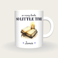Personalised Reading By Candlelight Mug, So Many Books So Little Time, front