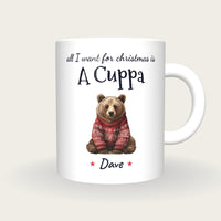 Personalised Christmas Jumper Bear Mug, All I Want For Christmas Is A Cuppa, front