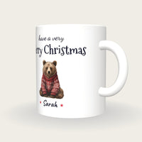 Personalised Christmas Jumper Bear Mug, Merry Christmas, three-quarter view