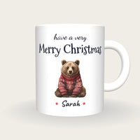 Personalised Christmas Jumper Bear Mug, Merry Christmas, front