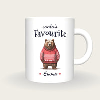 Personalised Christmas Jumper Bear Mug, Santa's Favourite, front