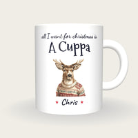 Personalised Christmas Jumper Deer Mug, All I Want For Christmas Is A Cuppa, front
