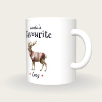 Personalised Christmas Jumper Deer Mug, Santa's Favourite, three-quarter view