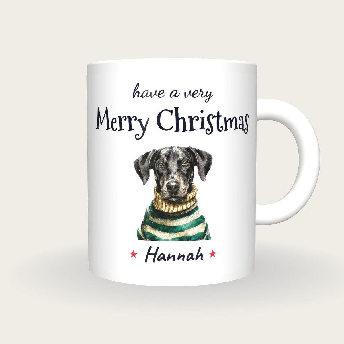 Personalised Christmas Jumper Dog Mug, Merry Christmas, front
