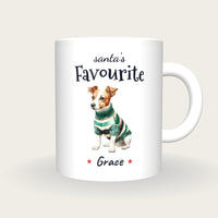 Personalised Christmas Jumper Dog Mug, Santa's Favourite, front
