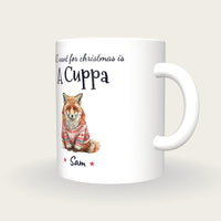 Personalised Christmas Jumper Fox Mug, All I Want For Christmas Is A Cuppa, three-quarter view