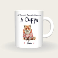 Personalised Christmas Jumper Fox Mug, All I Want For Christmas Is A Cuppa, front