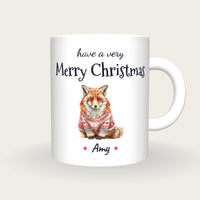 Personalised Christmas Jumper Fox Mug, Merry Christmas, front