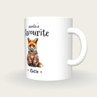 Personalised Christmas Jumper Fox Mug, Santa's Favourite, three-quarter view