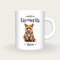 Personalised Christmas Jumper Fox Mug, Santa's Favourite, front