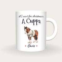 Personalised Christmas Jumper Horse Mug, All I Want For Christmas Is A Cuppa, front