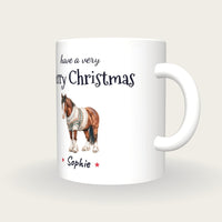 Personalised Christmas Jumper Horse Mug, Merry Christmas, three-quarter view
