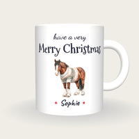 Personalised Christmas Jumper Horse Mug, Merry Christmas, front