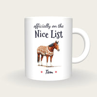 Personalised Christmas Jumper Horse Mug, On The Nice List, front