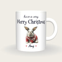Personalised Christmas Jumper Rabbit Mug, Merry Christmas, front