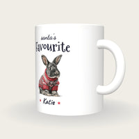 Personalised Christmas Jumper Rabbit Mug, Santa's Favourite, three-quarter view