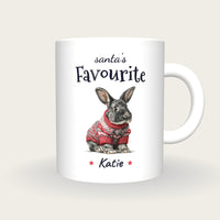 Personalised Christmas Jumper Rabbit Mug, Santa's Favourite, front
