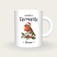 Personalised Christmas Robin Mug, Santa's Favourite, front