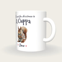 Personalised Christmas Jumper Squirrel Mug, All I Want For Christmas Is A Cuppa, three-quarter view