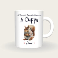 Personalised Christmas Jumper Squirrel Mug, All I Want For Christmas Is A Cuppa, front