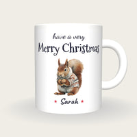 Personalised Christmas Jumper Squirrel Mug, Merry Christmas, front