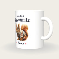 Personalised Christmas Jumper Squirrel Mug, Santa's Favourite, three-quarter view