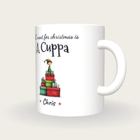 Personalised Christmas Elf Mug, All I Want For Christmas Is A Cuppa, three-quarter view