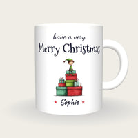 Personalised Christmas Elf Mug, Merry Christmas, front