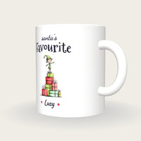 Personalised Christmas Elf Mug, Santa's Favourite, three-quarter view